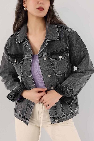 vuvutasarım Jachetă de blugi din denim cu buzunar supradimensionat de sezon nou 6044 Blckf