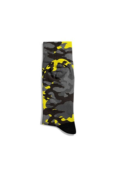Eğlenceli Çoraplar Fun Socks Yellow Gray Camouflage Pattern Printed Socks Ecsoket366
