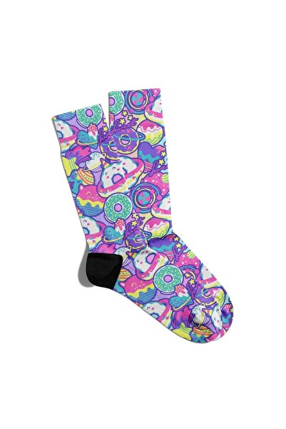 Eğlenceli Çoraplar Забавни чорапи Unisex Donut Pk Popart Printed Socks Ecsoke...
