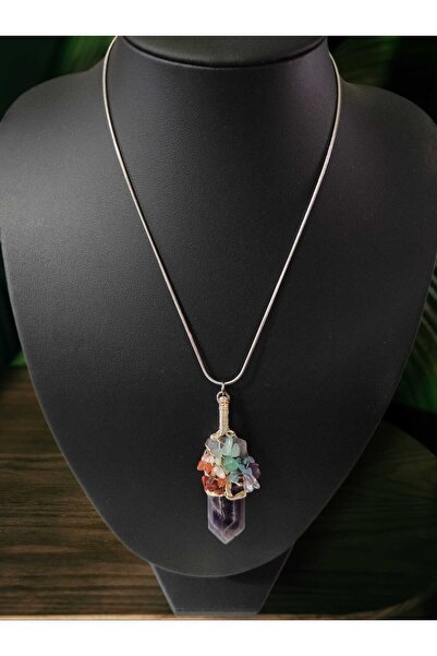 sade kirtasiye قلادة من حجر الجمشت الطبيعي افينتورين، قلادة كوارتز شاكرا سبعة...