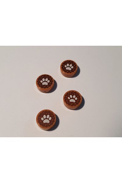LEGO Original Custom Accessory Creator Tile 1 X 1 Printed Round Tiles White Paw Cookie 4 Pieces