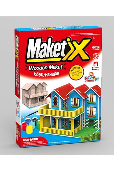 mortoys Mansion Model Wooden Model Painting Set, Including 6 Paints and Brush