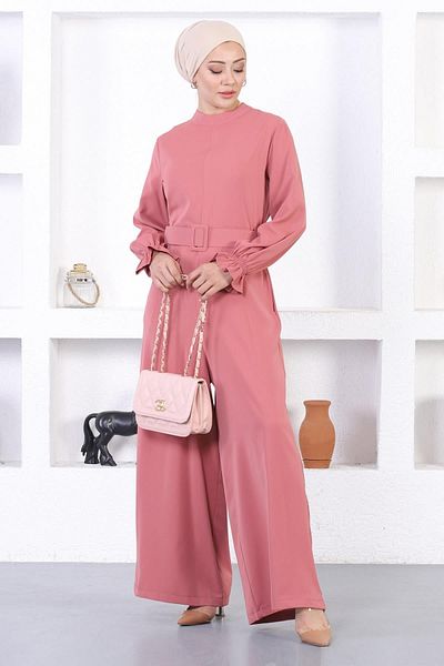 Modamihram Rochie salopeta cu centura Dusty Rose 12244