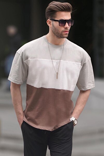 Madmext Ανδρικό T-Shirt Βαμμένο Γκρι Color Blocked 6125