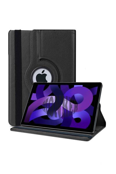 Ipad Air 5 10.9 Inch 2022 Compatible Black Tablet Case Faux Leather with Rotatable Stand