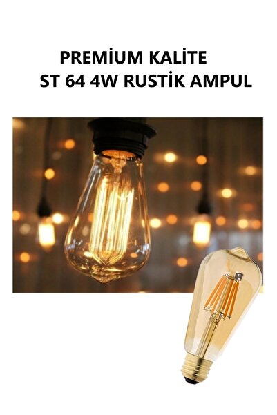 Viesteknoloji Premium Kalite St 64 Flamanlı Rustik 4 W Amber Vintage Aydınlatma Led Ampul