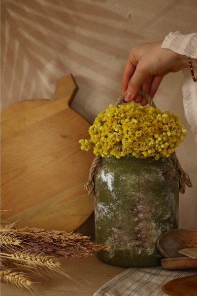 Hoyatap Renkli Vintage Yeşil Eskitme Boyanmış El Yapımı Vintage Kalın Halat D...