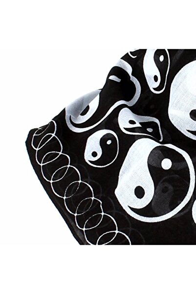 Herşey Nota Чорний шарф з дизайном Інь-Ян з бавовни