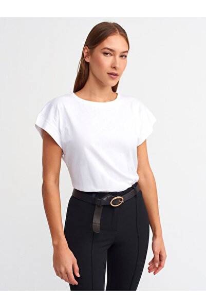 Dilvin تيشيرت قطن ممشط برقبة دائرية-أبيض-صغير