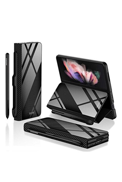 Rivor Samsung Galaxy Z Fold 3 Kılıf Kamera Korumalı Standlı Parlak Kapak