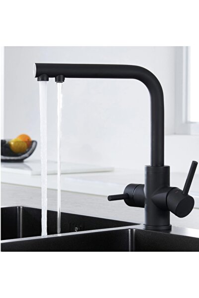 İSAOĞLU YAPI Siyah Arıtmalı Batarya Arıtıcılı Evye Musluğu Mat Siyah Su Arıtm...