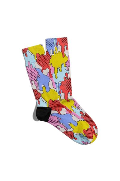 Eğlenceli Çoraplar Fun Socks Unisex Colorful Paints Socks Printed Popart Ecso...