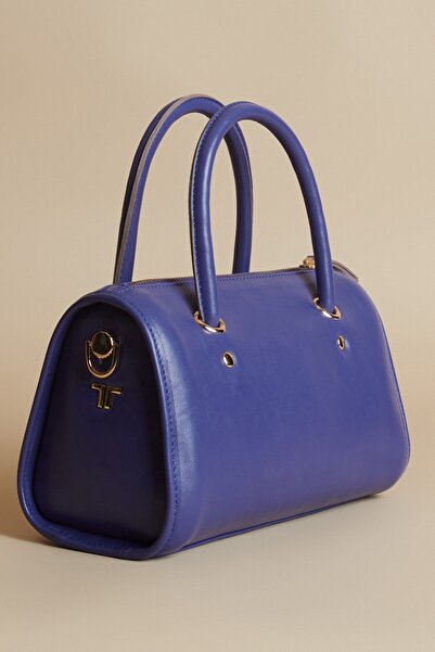 Twinsaction Sisi Hakiki Deri Mor/mavi El Ve Omuz Çantası