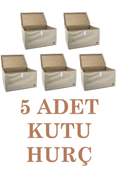 EMİRLER FAMİLY TEXTİLE 5 Adet Çok Amaçlı Kapaklı Kumaş Kutu Duvarlı Hurç Sandık 40x30x26 Hurç   Home