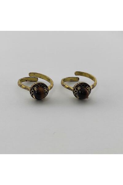 ByKolyeucum Globe Cut Tiger Eye Stone Bronze Ring