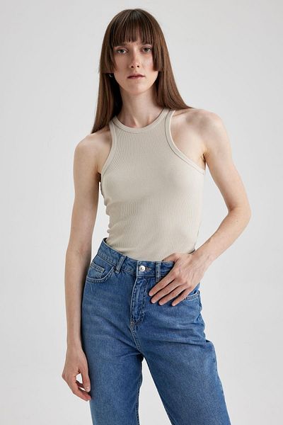 DeFacto Slim Fit Halter Neck Žebrovaná košilka Sportovec