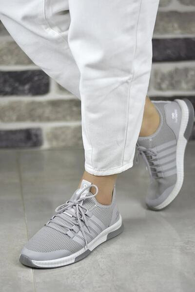 BOUIS Жіночі сірі повсякденні кросівки з деталями з еластичного трикотажу, м'які, міцні, не ковзають, сезонні спортивні кросівки