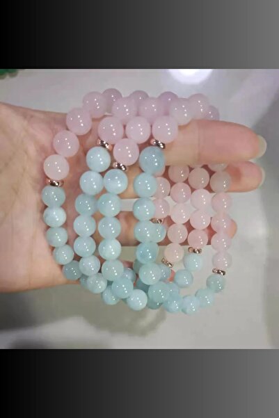 NBS Beautiful Naturel Stones اسوارة من الحجر الطبيعي (اكوامارين، وردي) 8 ملم