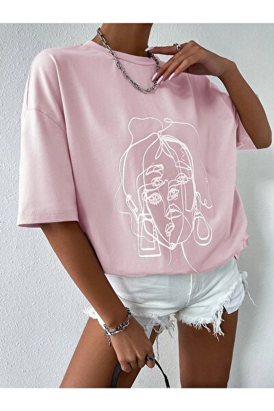 Know Women's Striped Figure Oversize Pink T-shirt