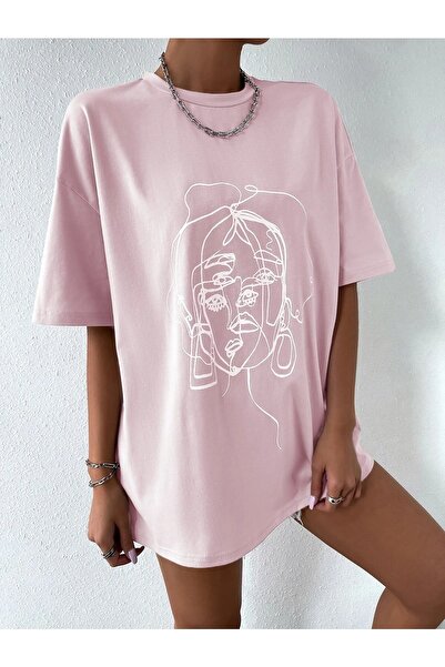 Know Women's Striped Figure Oversize Pink T-shirt