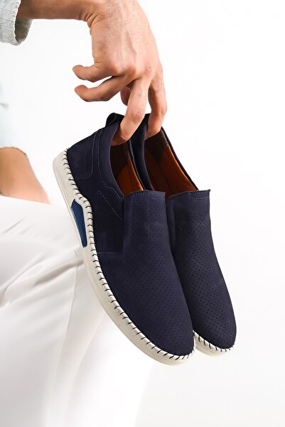 Deripabuc Genuine Leather Navy Blue Nubuck Men's Leather Casual Shoes Mrd15-7015