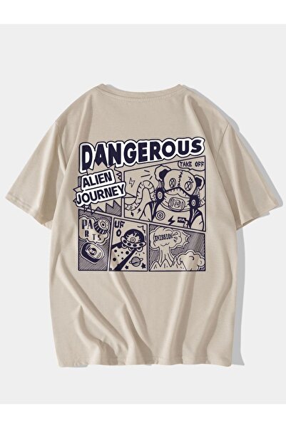 Benisengiydir Unisex Beige Dangerous Oversize Crewneck Tshirt