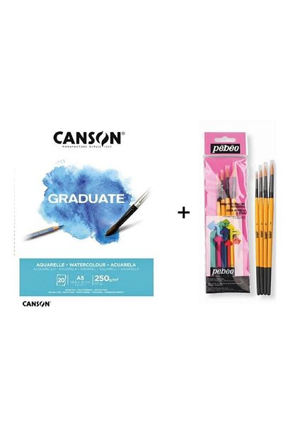Pebeo Set de pensule pentru acuarelă: 1 - 4 bucăți și caiet Canson Graduate A5 250gr