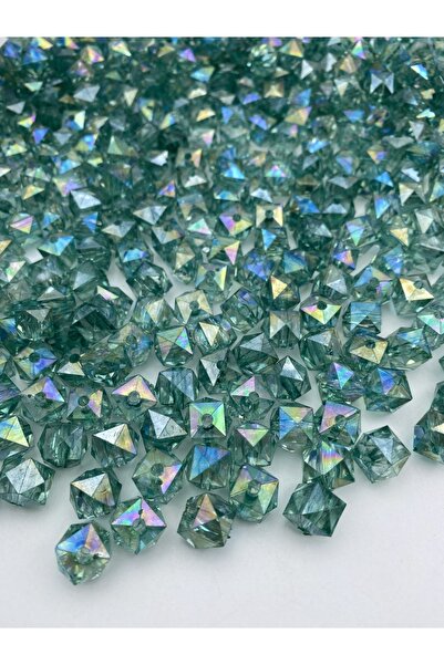 Hedef Bijuteri 100gr 12mm Janjanlı Zümrüt Yeşili Küp,kübik Akrilik Boncuk,tak...