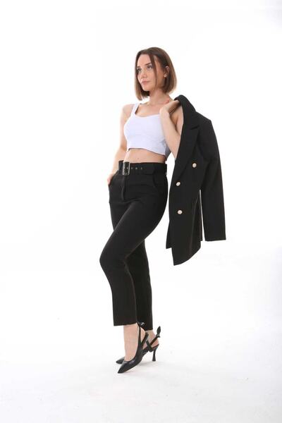 ABARSE Γυναικείο υφασμάτινο παντελόνι με ψηλόμεσο υφασμάτινο παντελόνι με τσέ...