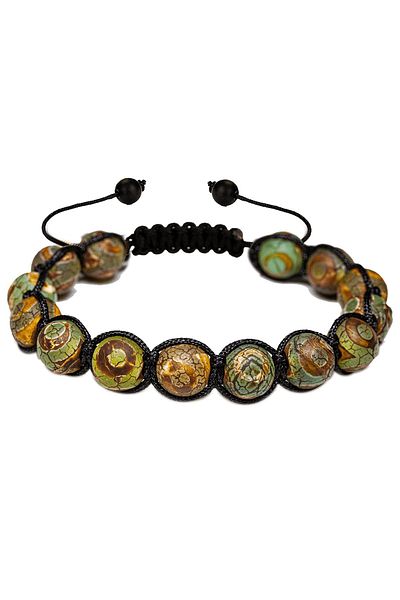 Tesbih Atölyesi Certified Green Brown Tibetan Agate Stone Bracelet