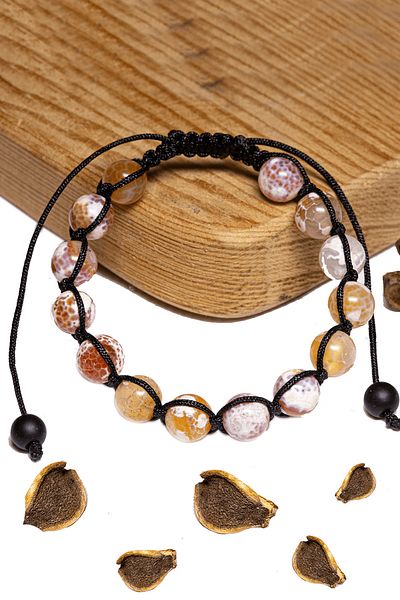 Tesbih Atölyesi Red-White Tibet Agate Stone Certified Bracelet