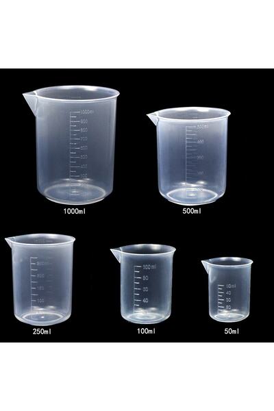 ATEL-SAN Beher Ve Mezür Set / Ölçü Kabı - Plastik Şeffaf (beher + Mezür + Pastör Pipeti + Tüp Fırçası)