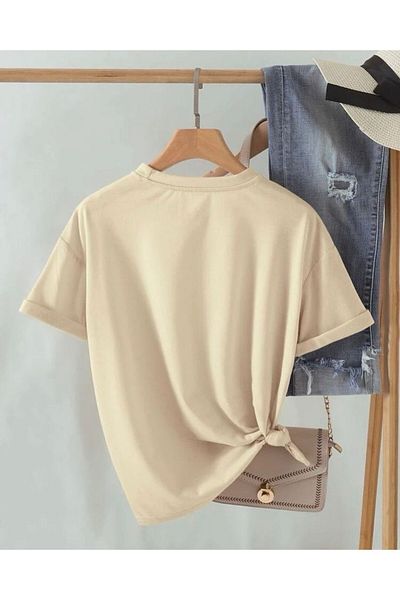 Keywest Μπλουζάκι μεγάλου μεγέθους Birtday Mix με στάμπα Oversize Unisex Βαμβακερό μπεζ μπλουζάκι