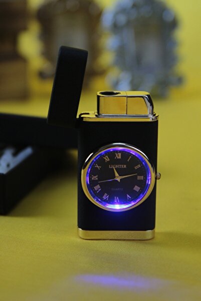 moryconcept Çakmak Saatli Işıklı Özel Kutulu Mat Siyah