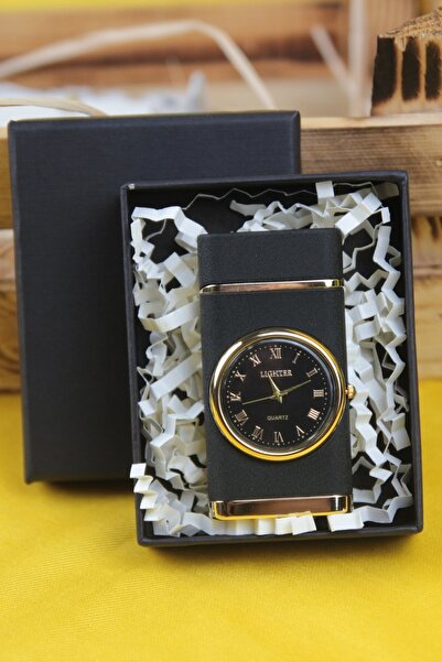 moryconcept Çakmak Saatli Işıklı Özel Kutulu Mat Siyah