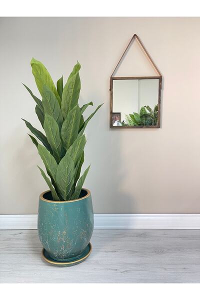 odka Armut Saksı Lily Zümrüt-Beyaz-Gold Mermer Desenli Renk H:40cm X Çap:32cm
