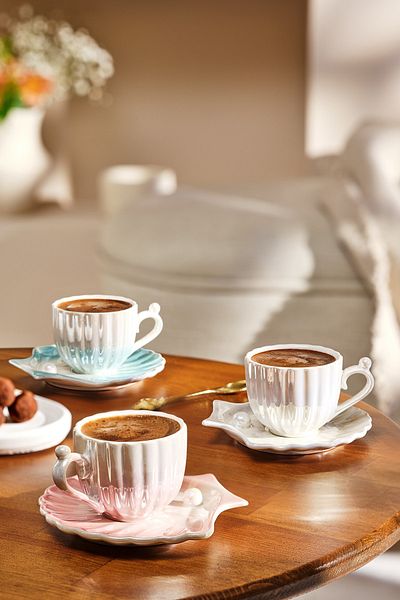 Emsan Oyster Porcelain Coffee Cup Set for 2 Persons Pink 90 Ml