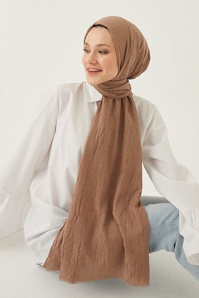 FRESCO SCARFS Γυναικείο Hijab Bamboo Kraş Shawl*κόκκινο καφέ