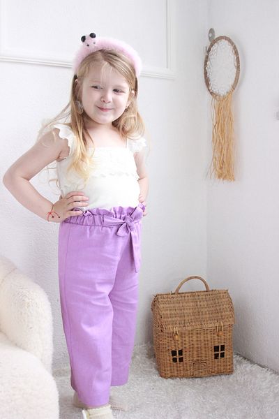 BEBEĞİME ÇORAP Girl's Wide Leg Linen Trousers with Ruffled Waist Elastic