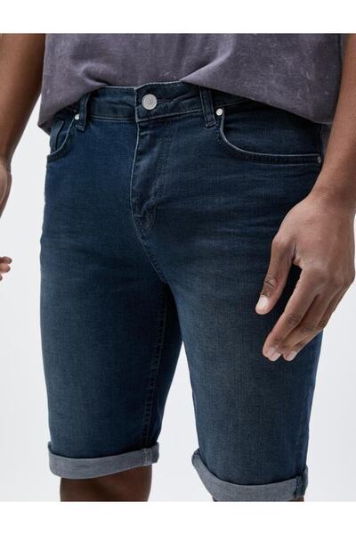 Koton Bermudy džínové šortky vrstvené detaily nohavic s kapsami na knoflíky, bavlna