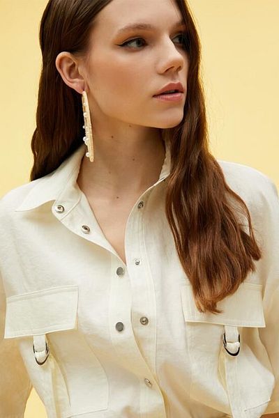 Koton Short Sleeve Crop Shirt with Pockets 3sak60244pw