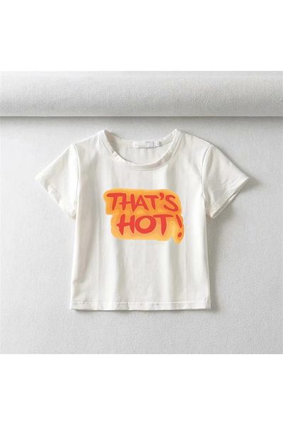 Touz White Crop - Blunt Blunt That's Hot! Πορτοκαλί τυπωμένο