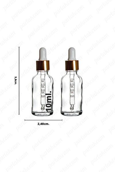 parlakcam 10cc Damlalıklı Şeffaf Şişe Gold Metal Başlıklı Dereceli Çubuklu Şe...