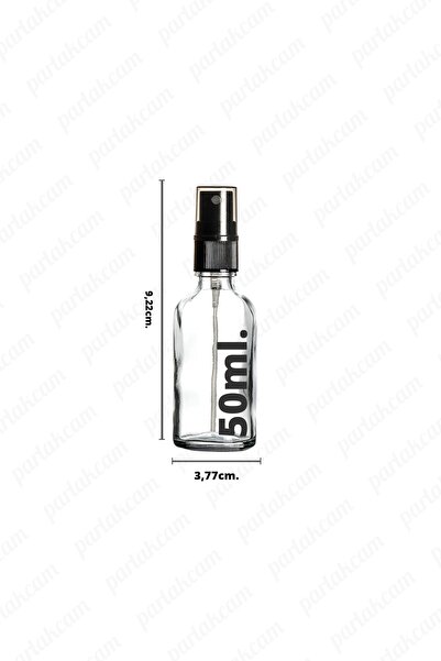 parlakcam 50ml Şeffaf Cam Şişe Siyah Sprey Başlıklı Kolonya, Parfüm Vb. Sıvıl...