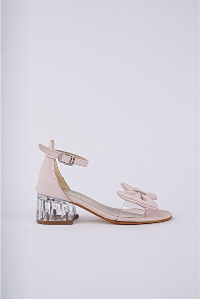 BYŞ Moda Çok Şık Çok Rahat Papyon Detaylı Kız Çocuk Şeffaf Topuk Günlük Sandalet