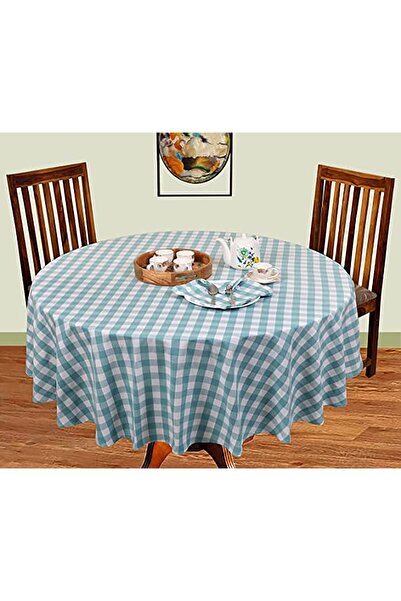 Zeren Home Водостійка кругла скатертина без швів у клітинку