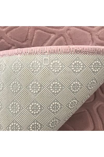 Mobben Non-Slip Based Carved Stone Patterned 2-Piece Bath Mat Rug Powder Color