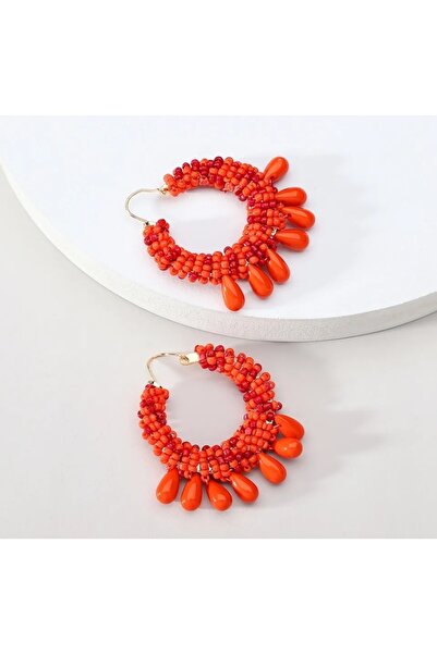 HOSBUTIK Design Orange Colored Beaded Hoop Earrings