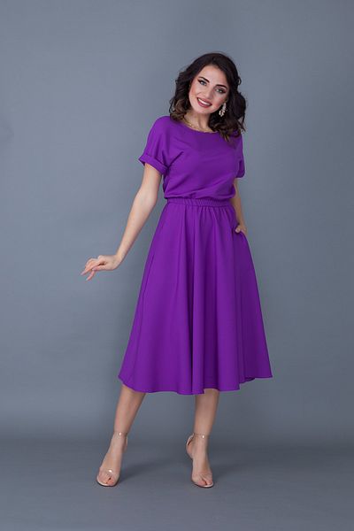 Bidoluelbise Rochie de damă mov cu talie elastică, cu mânecă liliac, lungime midi