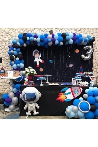 MFM Party 3 Years Number Silver Astronaut Foil Chain Balloon Set